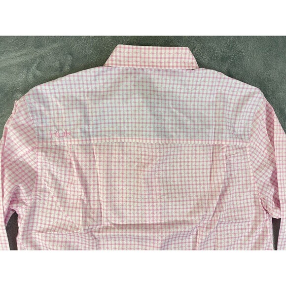 NEW Huk Performance Shirt Men's Small Pink White Button Down Fish Pattern Check - Picture 5 of 14